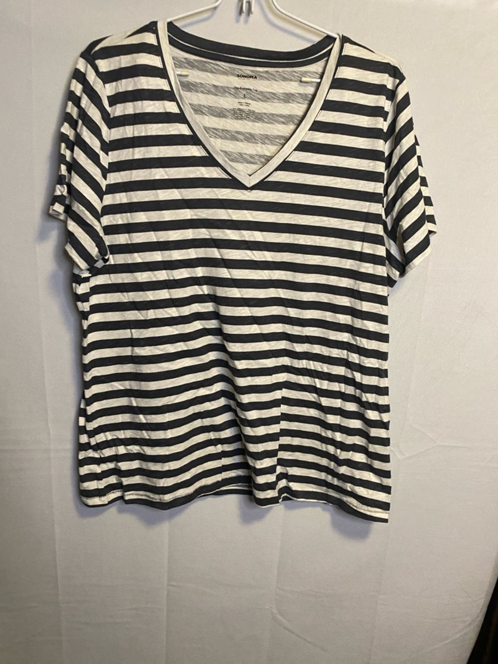 Sonoma Black and White Striped V-Neck Tee